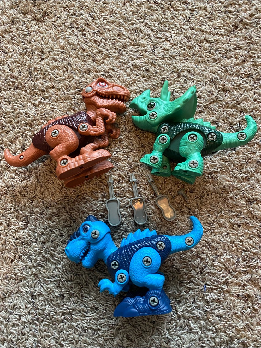 3-Pack Build & Fix Dino Playset — Blue, Green, Brown